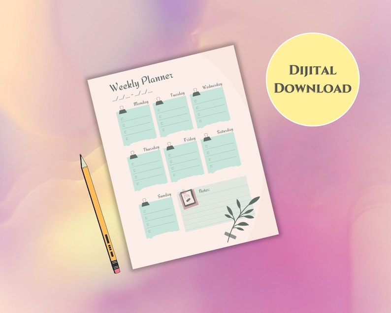 Weekly Planner Printable A4 Size, Letter Size Digital Download - Etsy ...