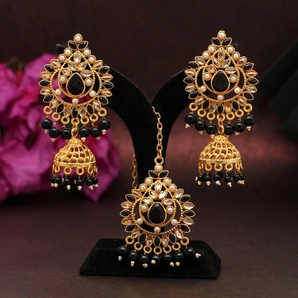 HARLEEN - Asian Kundan Earrings With Maang Tikka