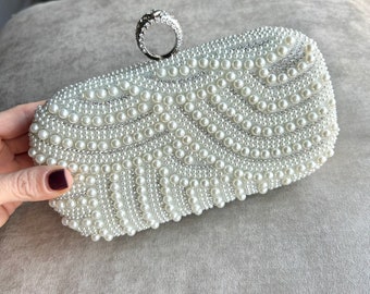 BRIDE Pearl Clutch bag - embellished wedding bag - Pearl bag - Bride to Be bag - bridal clutch bag - Hen party bag - Wedding Clutch