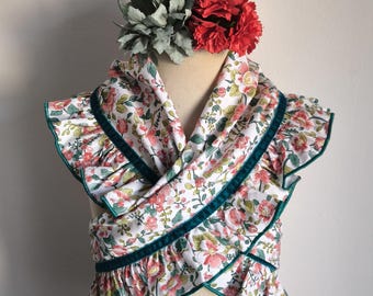 Scialle flamenco per bambine, scialle flamenco con fiori, scialle flamenco per fiere o pellegrinaggi, scialle flamenco in cotone, scialle flamenco