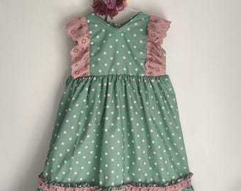 Besticktes Flamencokleid für Mädchen, Flamencokleid aus Baumwolle, Flamencokleid für Kinder, Sevillanas-Kleid mit Punkten, Flamencokleid für Mädchen