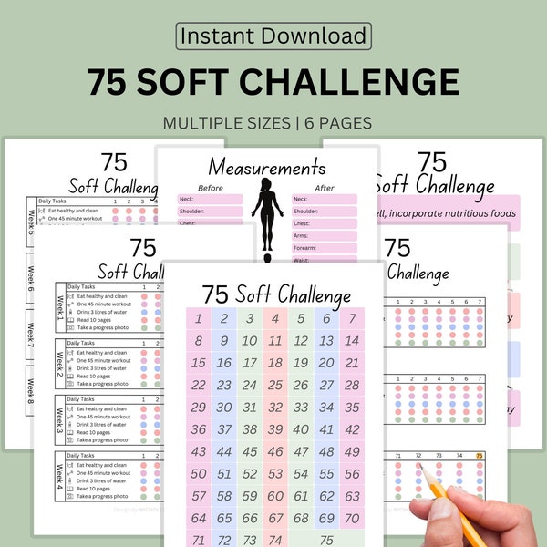 75 Soft Challenge | 75 Soft Printable | 75 Day Challenge Printable | Colourful | 75 Soft Checklist | Weight Loss Tracker | Lifestyle Change