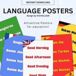 Language Posters | 5 popular languages with common phrases to improve the education in the classrooms.