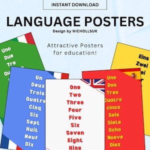 Language Posters | 5 popular languages with beginning numbers to improve the education in the classrooms.