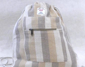 Himalayan cotton/hemp drawstring backpack - Handmade in Nepal - Ethical and sustainable fashion