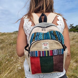 Sac à dos en coton / chanvre himalayen - Fait main au Népal - Motif bohème - Ethnique