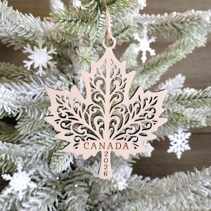 2026 Canada Maple Leaf Wood Cut Christmas Tree Ornament Gift For Canadians image 1