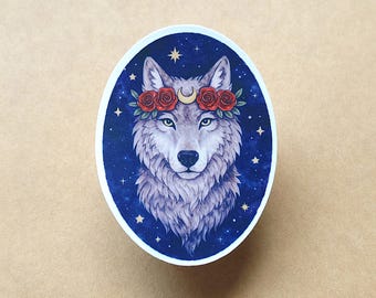 Romantasy Wolf Sticker | Waterproof Matte White Vinyl Decal| Hand-Crafted Laptop, Journal, Water Bottle Sticker