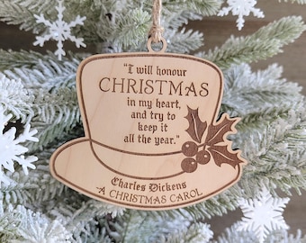 Charles Dickens Wood Christmas Ornament With Quote From A Christmas Carol