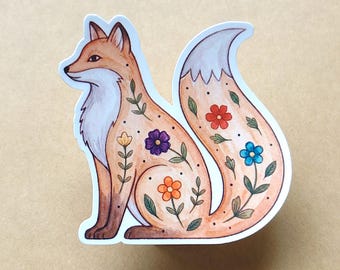 Wildflower Fox Sticker | Waterproof Matte White Vinyl Decal | Hand-Crafted Laptop, Journal, Water Bottle Sticker