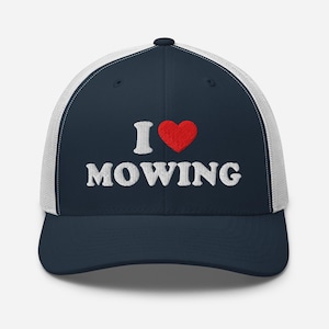 Funny Trucker Hat – I Love Mowing Hat, Lawn Care Gift for Him, Landscaper Cap, Yard Work Hat, Mesh Back Hat, Funny Dad Hat