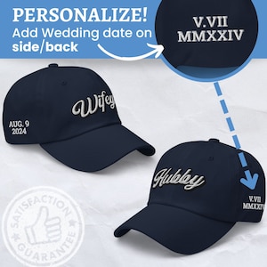 Custom Wifey and Hubby Hats, Newly Wed Gifts, Personalized Gift for Bride and Groom, Matching Honeymoon Hats, Roman Numerals Custom Dad Hats