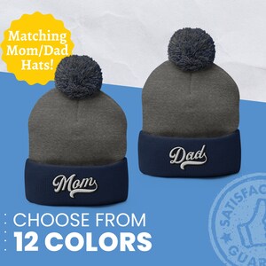 Custom Matching Mom Dad Beanies, Personalized Winter Hats, Pregnancy Announcement, New / Expecting Parents, 1st Time Mom and Dad Gifts