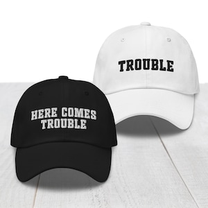 Funny Couples Matching Hats, Here Comes Trouble, Custom Pair Hats, Relationship Gifts, Funny Anniversary, Valentines Day Gifts for Couple