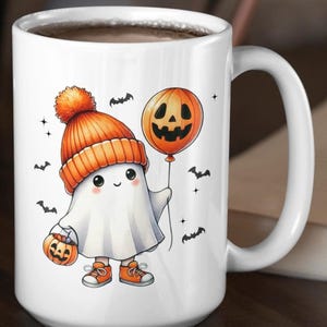 Spooky Halloween Mug Cute Ghost for Fall Coffee Lovers Funny Gift for Halloween Fans, Cute Mug for Pumpkin Spice Addicts and Mug Collectors