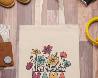 Borsa tote commovente per la festa della mamma - Accenti floreali, tela di cotone ecologica, regalo perfetto