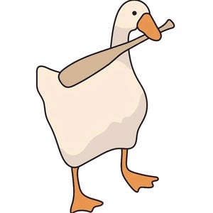 Puede incluir: Un ganso blanco con un pico naranja sostiene un bate de b&eacute;isbol marr&oacute;n en su pico. El texto "MESS WITH THE HONK YOU GET THE BONK" est&aacute; escrito en negro debajo del ganso.