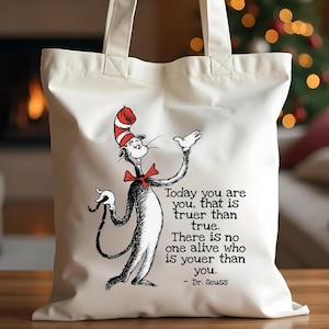 Humorvolle Katze im Hut Tote Bag Geschenk für Mama Geschenk Dr. Seuss Tote Bag Geschenk Strand Shopping Buch Travel Windel Tasche Geschenkideen