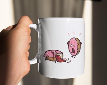 Taza divertida de donut, regalo para amantes de las donuts, humor gastronómico, taza de café, taza de donut rellena de mermelada, regalo divertido para compañeros de trabajo, taza de oficina original.