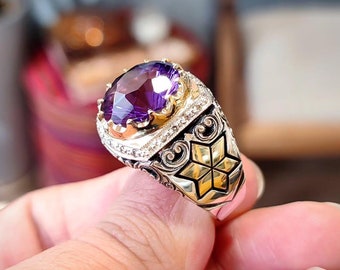 Natural Amethyst Stone Ring – Stunning Purple Jewelry, Ideal Xmas Gift or Christmas Gift for Men & Women, Elegant Sterling Silver Ring