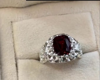 Beautiful Xmas African Unheated Burmese Red Ruby Ring 925 Sterling Silver - Natural July Birthstone Ring Handmade Ruby Jewelry for Him & Her