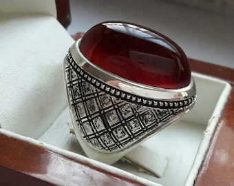 Xmas Gift Christmas Gift Blood Red Yemeni Aqeeq Sterling Silver Handmade Ring