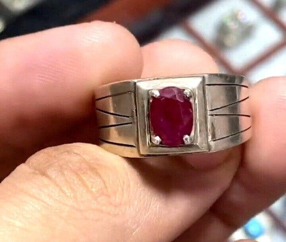 Natural Ruby Stone Fashion Ring Red Ruby Stone Ri… - image 1