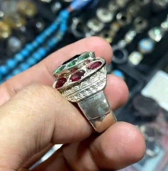 Natural Emerald Ruby Sapphire Fine Ring Emerald S… - image 3