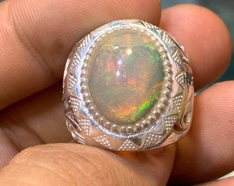Original Ethiopian Fire White Opal Stone Ring Natural Opal Ring Real White Fire Opal Ring Opal Mens Ring Opal Fine Stone Ring Fire Opal