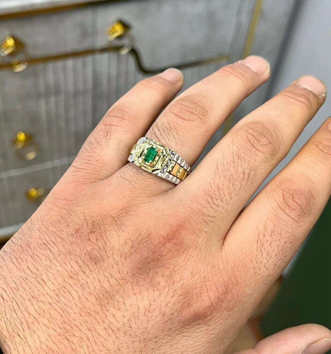 Natural Panjshir Emerald Zamurd Stone Silver Ring Valentine