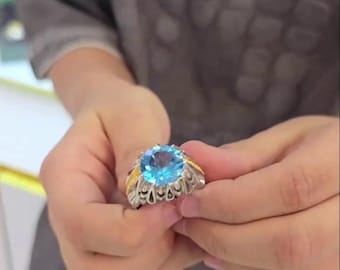 Real Xmas Gift Sky-Blue Topaz Ring from Brazil in 925 Sterling Silver - Natural Blue Topaz Christmas Jewelry