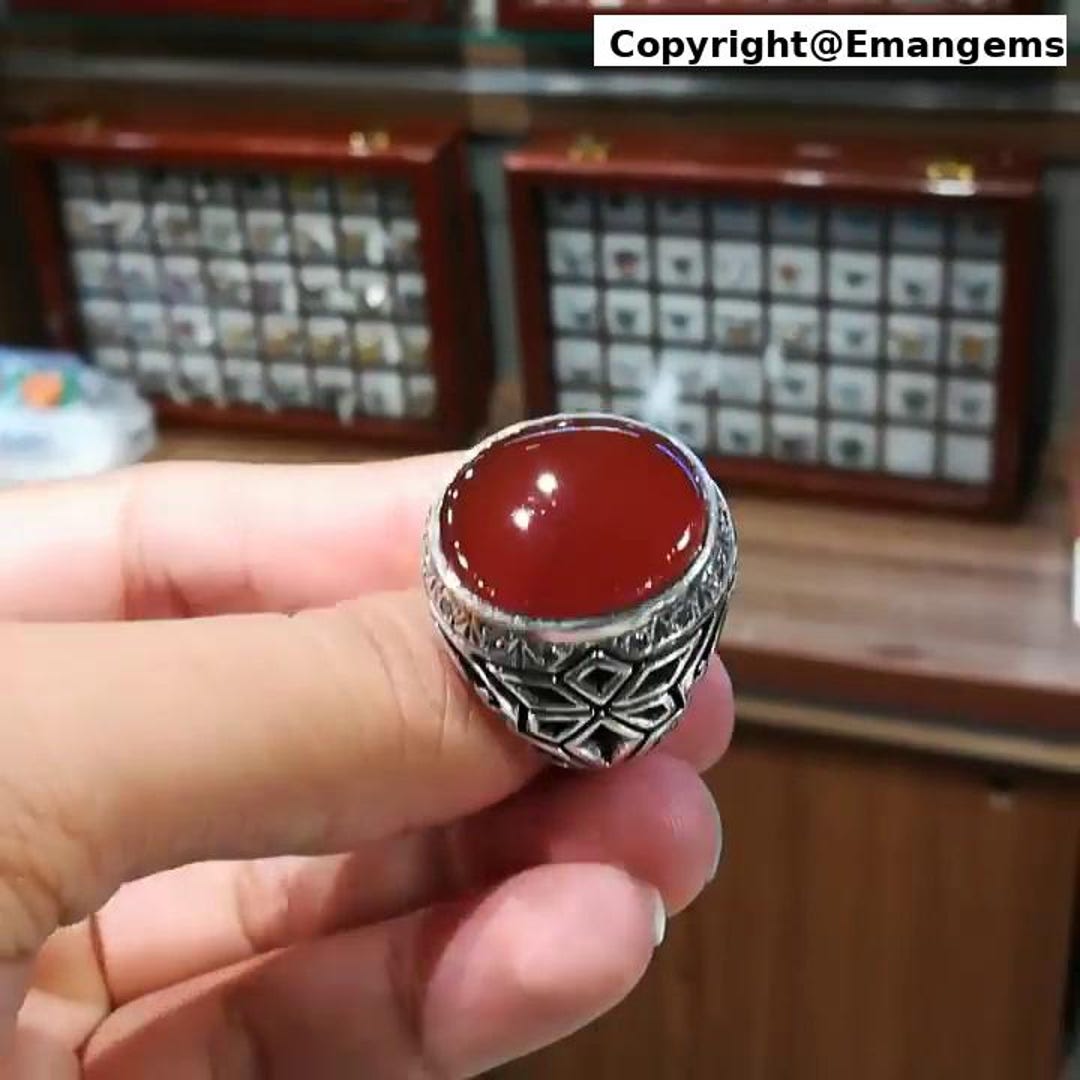 Original Mens Yemeni Red Agate Ring - Natural Yemeni Aqeeq Gemstone ...