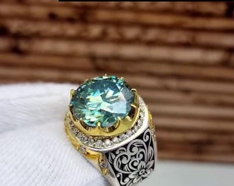 Original Green Moissanite Ring 925 Sterling Silver - Natural Sparkling Green Stone Jewelry - Handmade New Year Gift for Him & Her