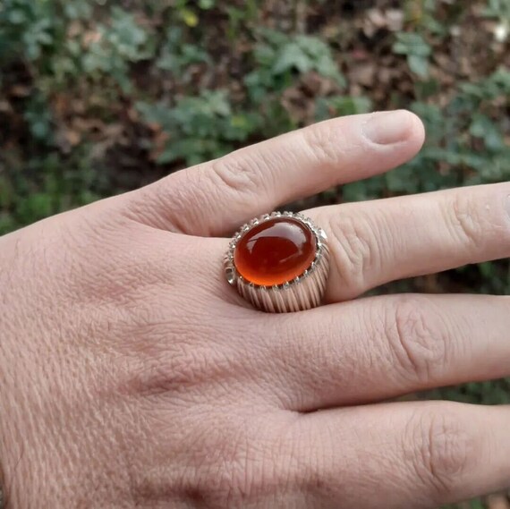 Anello Yemenita Aqeeq Uomo - Agata Rossa Sangue Italia