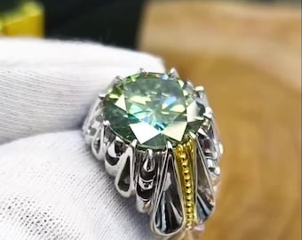 Real Xmas Green Moissanite Ring 925 Sterling Silver Ring Lab Moissanite Stone – Sparkling Christmas Gift Jewelry New Year Gift