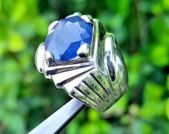 Royal Blue African Blue Sapphire Stone Ring Mens Real African Neelam Stone Ring