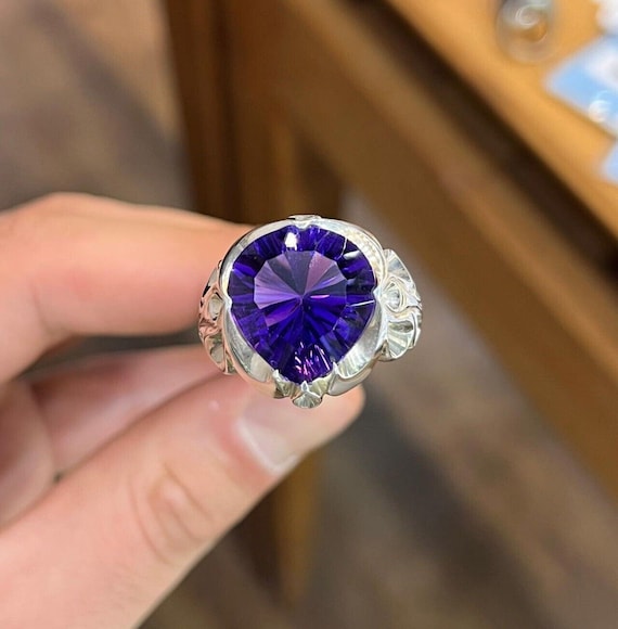 ハート型　紫　リング　アメジスト Aqyauyt 天然アメジスト ジルコニア シルバーリング ファッション