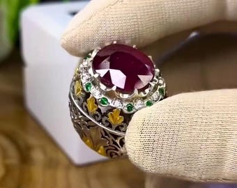 Real African Red Ruby Ring 925 Sterling Silver - Natural Ruby Holiday Gift - Handmade December Jewelry New Year Gift Xmas Gift