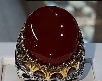 Natural Yemeni Agate Ring 925 Sterling Silver - Handmade New Year Gift - Genuine Aqeeq Gemstone Jewelry