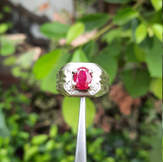 Mens Natural Ruby Stone Ring Original Ruby Stone … - image 3
