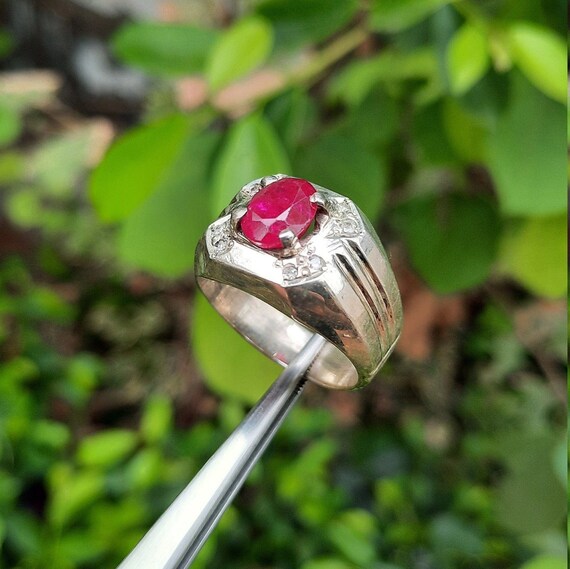 Mens Natural Ruby Stone Ring Original Ruby Stone … - image 4