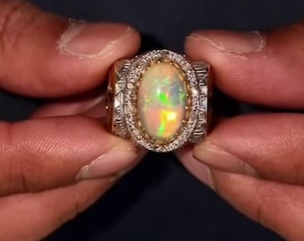 Real Xmas Gift White Fire Opal Ring 925 Sterling Silver - Natural Ethiopian Opal - Fiery Gemstone Jewelry for Her New Year Gift