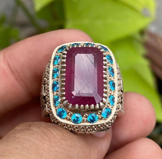 Top Quality African Ruby Stone Silver Ring Natura… - image 1