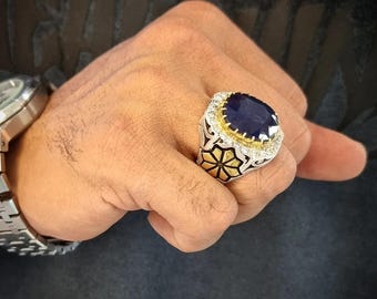 Original African Blue Sapphire Ring 925 Sterling Silver - Unheated Natural Neelam Gemstone Ring - Holiday Gift Jewelry New Year Gift