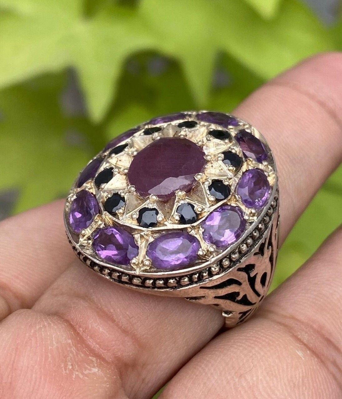Original Ruby Amethyst Sapphire Multigemstone Ring for Mens Real Top ...