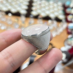White Yemeni Aqeeq Stone Ring White Stone Ring Natural Real Yemeni Akik Ring 925 image 3