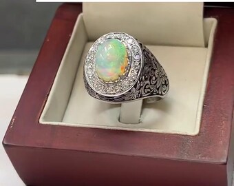 Xmas Gift Ethiopian White Opal Ring 925 Sterling Silver - Natural October Birthstone Ring - Handmade Original Opal Christmas Sale Ring