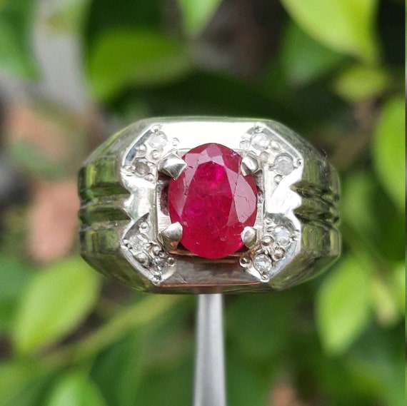 Mens Natural Ruby Stone Ring Original Ruby Stone … - image 2