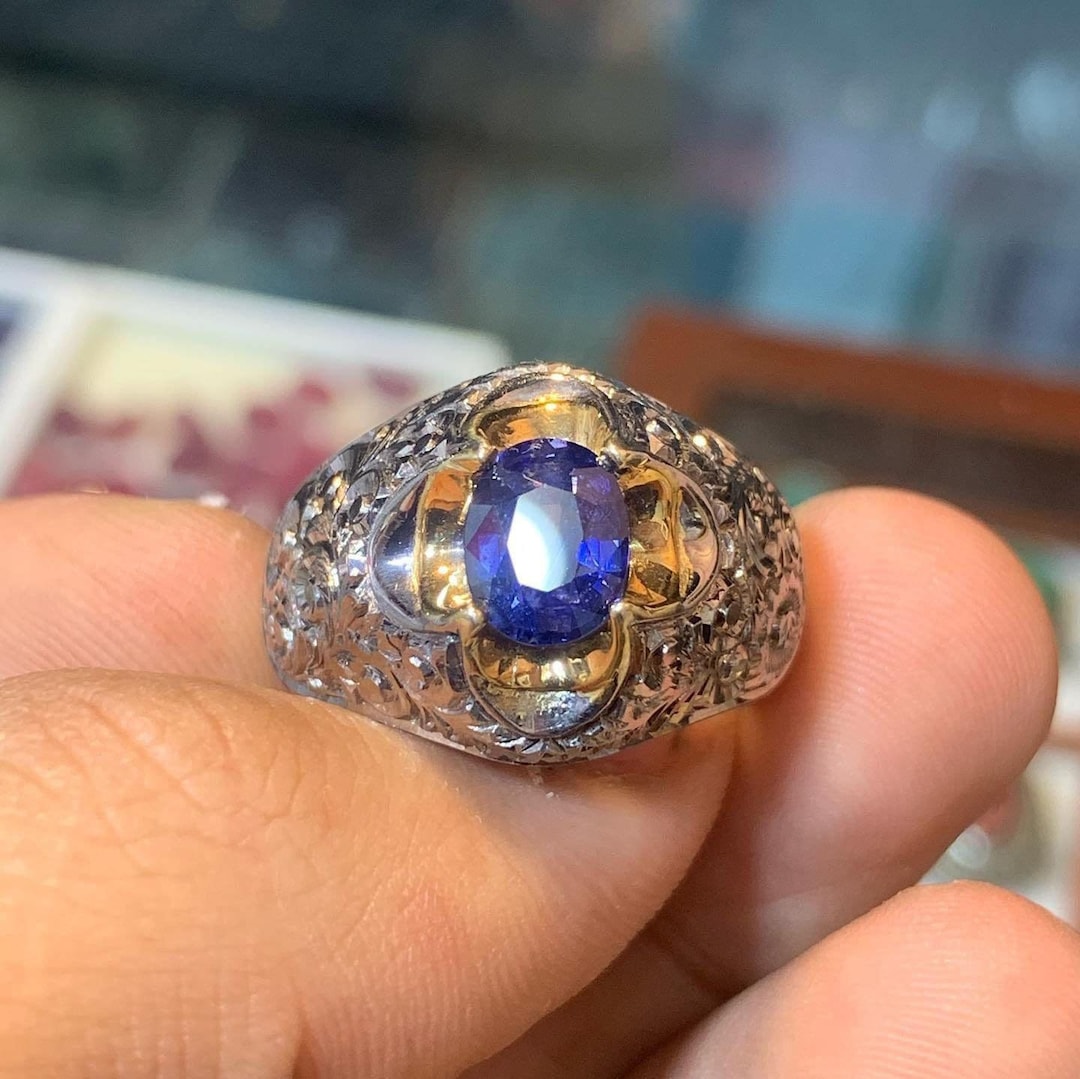 Cornflower Royal Blue Ceylon Blue Sapphire Stone Ring Gold Plated