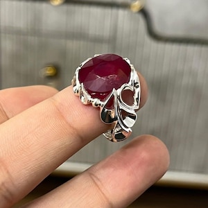 Natural African Red Ruby Stone Silver Ring Real Ruby Yaqoot Mens Ruby Ring